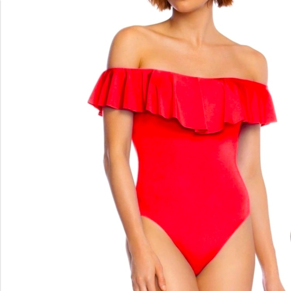 TRINA TURK SOLIDS MONACO 🔥 off-the shoulder CORAL 1 piece SIZE 4📍NEW W TAGS!